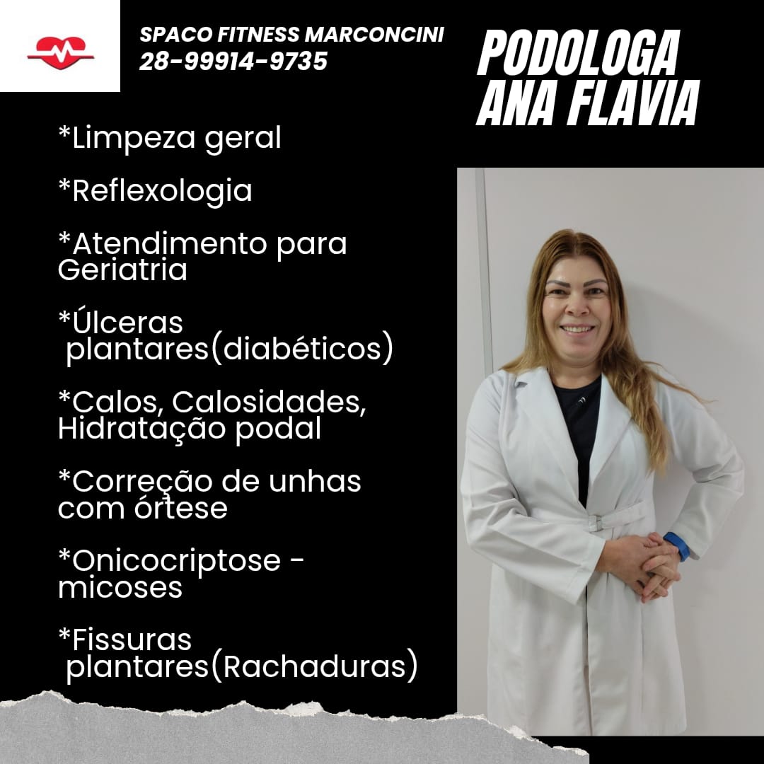 Foto de Ana Flávia no material de divulgação da Podologia